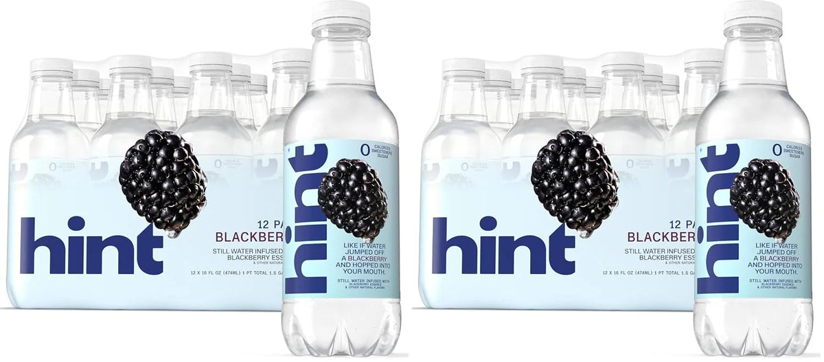 Hint Water Blackberry, Pure Water Infused with Blackberry, Zero Sugar, Zero Calories, Zero Sweeteners, Zero Preservatives, Zero Artificial Flavors, 16 Fl Oz (Pack of 24)