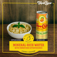 Topo Chico Sabores Tropical Mango Sparkling Water, 12 fl oz, 8 Pack | Cans of flavored sparkling water, no added sugar, low calorie, with minerals and real fruit juice