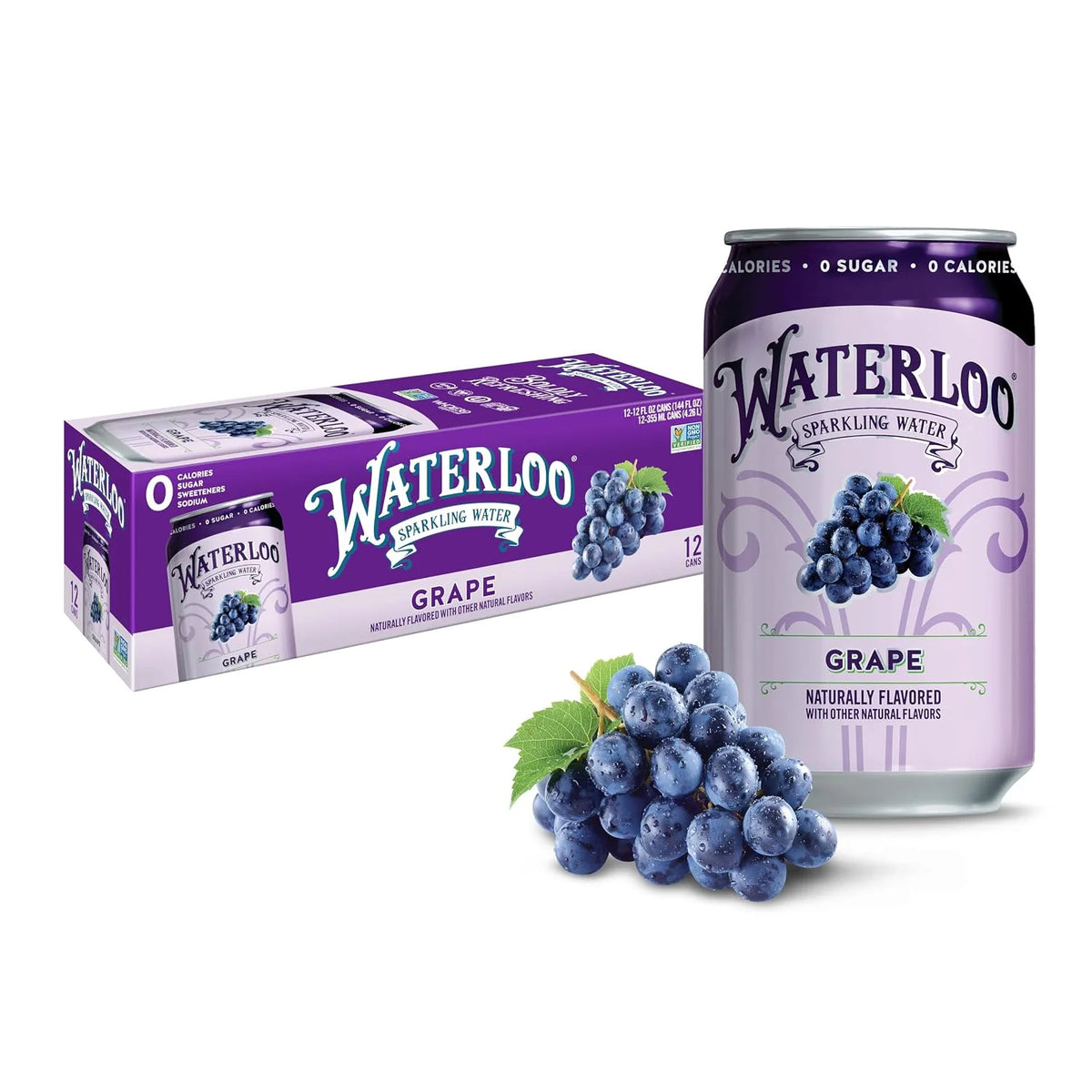 Waterloo Sparkling Water, Grape, 12 Fl Oz Cans (Pack of 12)
