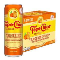 Topo Chico Sabores Tangerine with Ginger Sparkling Water, 12 fl oz, 8 Pack | Cans of flavored bubbly water with minerals, real fruit juice, and ginger extract, no added sugar