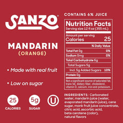 Sanzo Flavored Sparkling Water - Mandarin Orange Seltzer | 12oz, 12 Pack, Low Calorie Low Sugar, Craft Asian Drinks, Vegan Gluten Free Carbonated Flavored Water, Fizzy Healthy Drinks