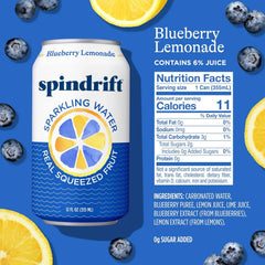 Spindrift Sparkling Water, Blueberry Lemonade Flavored, Made with Real Squeezed Fruit, 12 Fl Oz Cans, Pack of 24 (Only 11 Calories per Can)