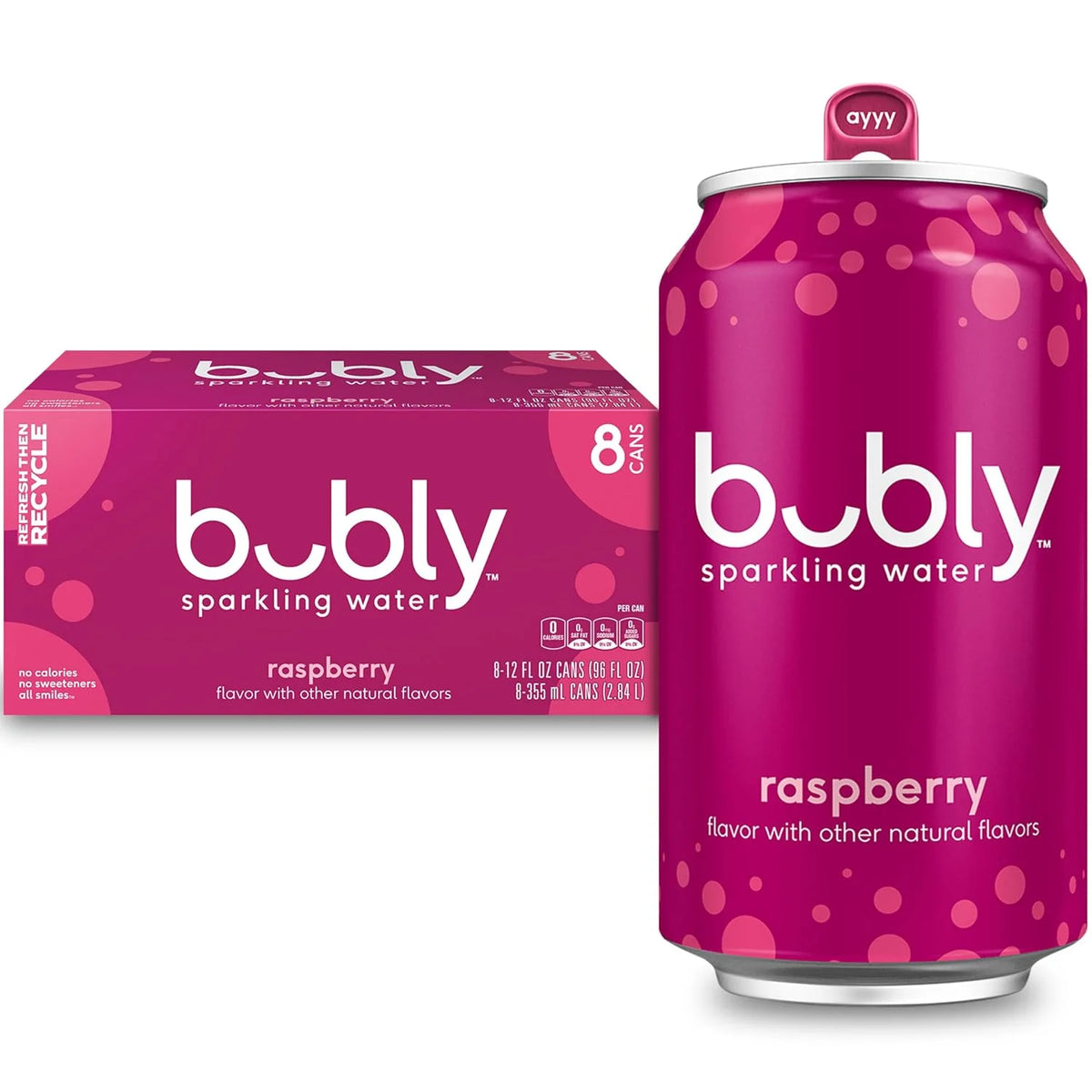 bubly Sparkling Water, Raspberry, 12 Fl Oz Cans (8 Pack) | Zero Sugar, Zero Calories, Seltzer Water