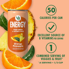 V8 +Energy Healthy Energy Drink, Natural Energy from Tea, Orange Pineapple, 8 Oz Can, 6 Count