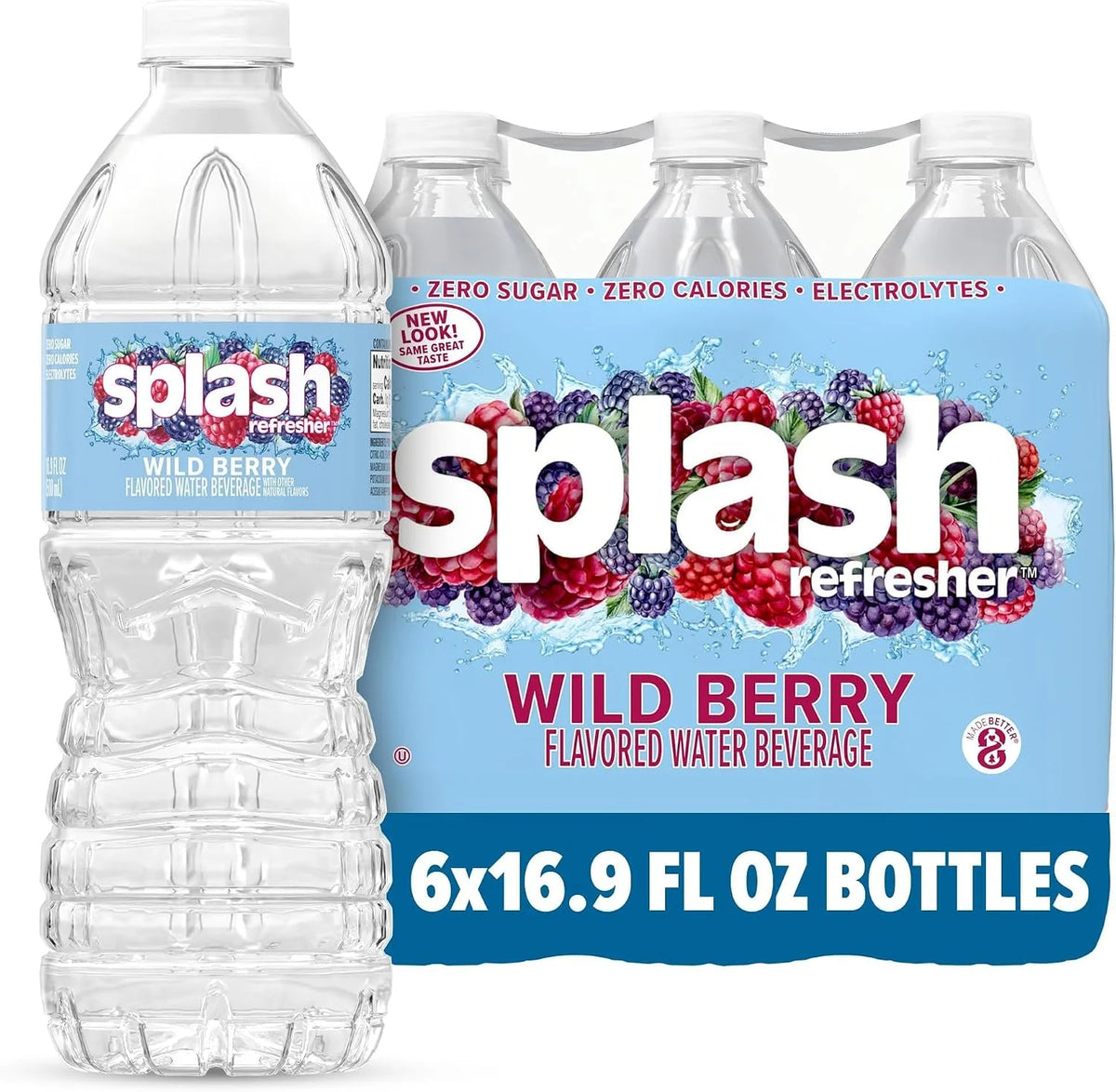 Splash Blast Water, Wild Berry, 16.9 Fl Oz | 30 Pack | Plastic Bottle