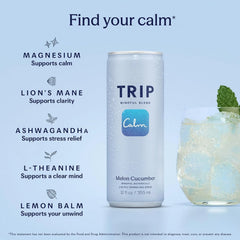 TRIP Calm Drink, Non-Alcoholic Adaptogen Mocktail, Melon Cucumber 12 pack