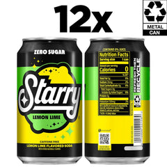 Starry Zero Sugar Lemon Lime Soda, 12 Fl Oz Cans (Pack of 12)