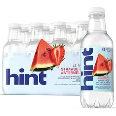 Hint Flavored Water Zero Sugar 0 Calories - Strawberry Watermelon (12 pack) | Crisp, refreshing water, fruit flavors. 0 calories, 0 sugar, 0 sweeteners. Hydration for wellness. Gluten-free, Kosher, Vegan