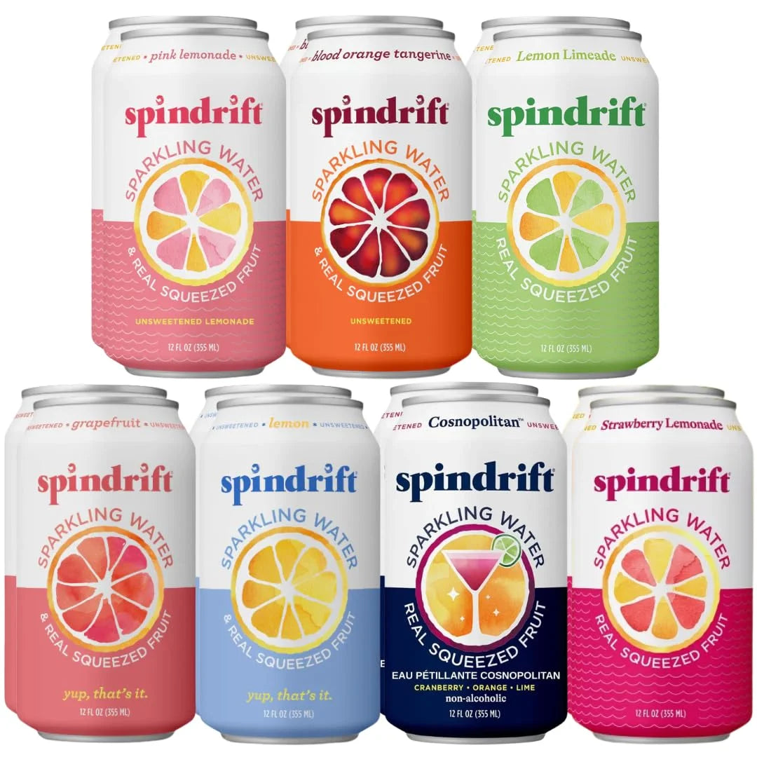 Spindrift Sparkling Water, Ultimate Variety Pack – 7-Flavor – Made with Real Squeezed Fruit, 12 Fl Oz Cans, Pack of 14