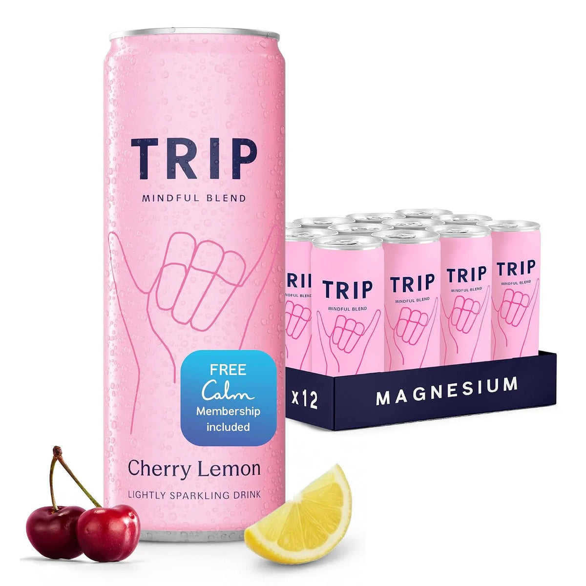 TRIP Calm Drink, Non-Alcoholic Adaptogen Mocktail Seltzer Cherry Lemon 12pk