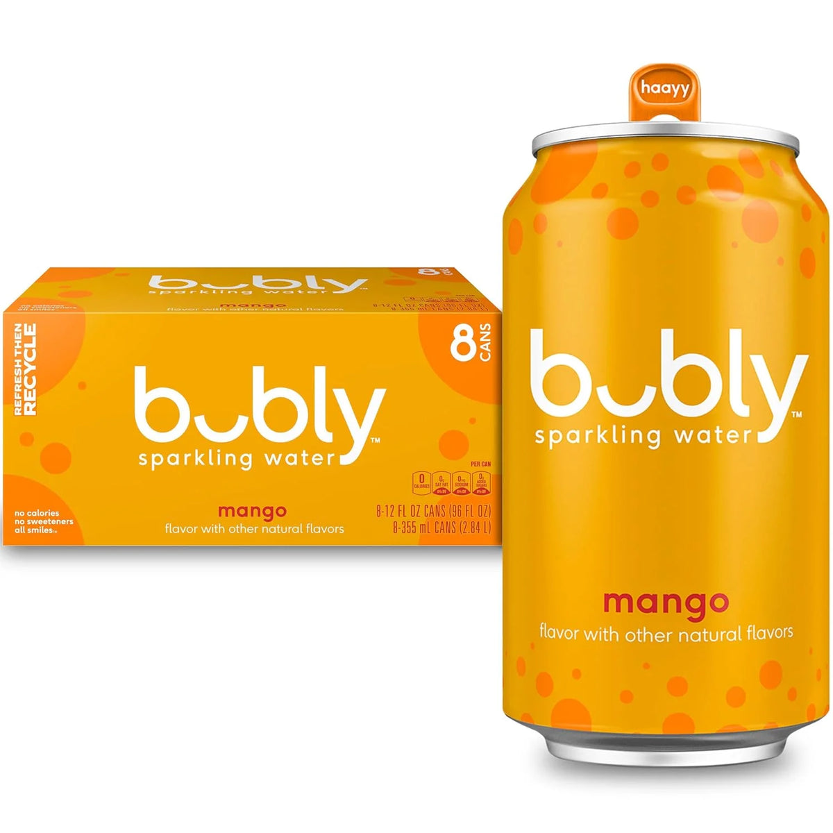 bubly Sparkling Water, Mango, 12 Fl Oz Cans (8 Pack) | Zero Sugar, Zero Calories, Seltzer Water