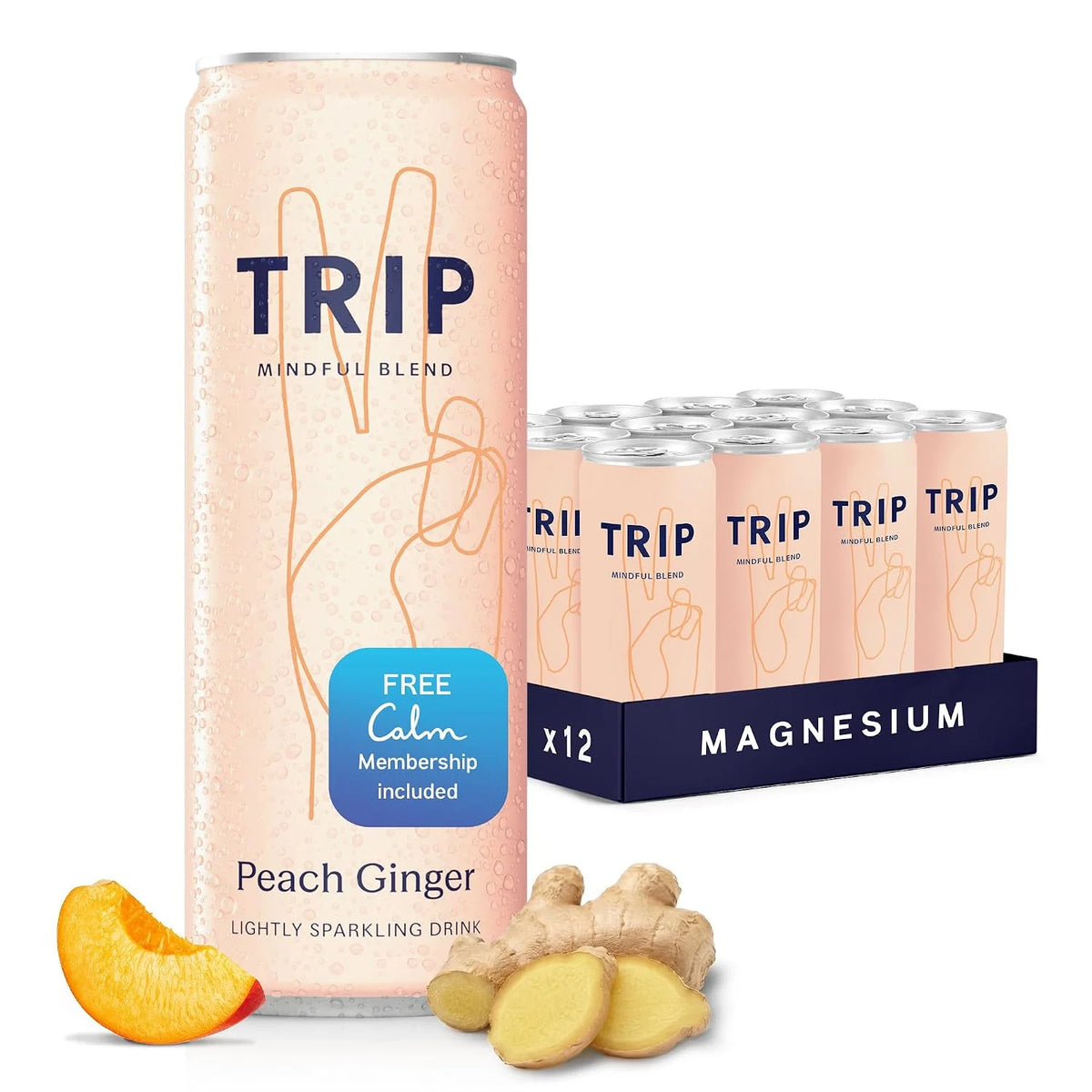 TRIP Calm Drink, Non-Alcoholic Adaptogen Mocktail Seltzer Peach Ginger 12pk