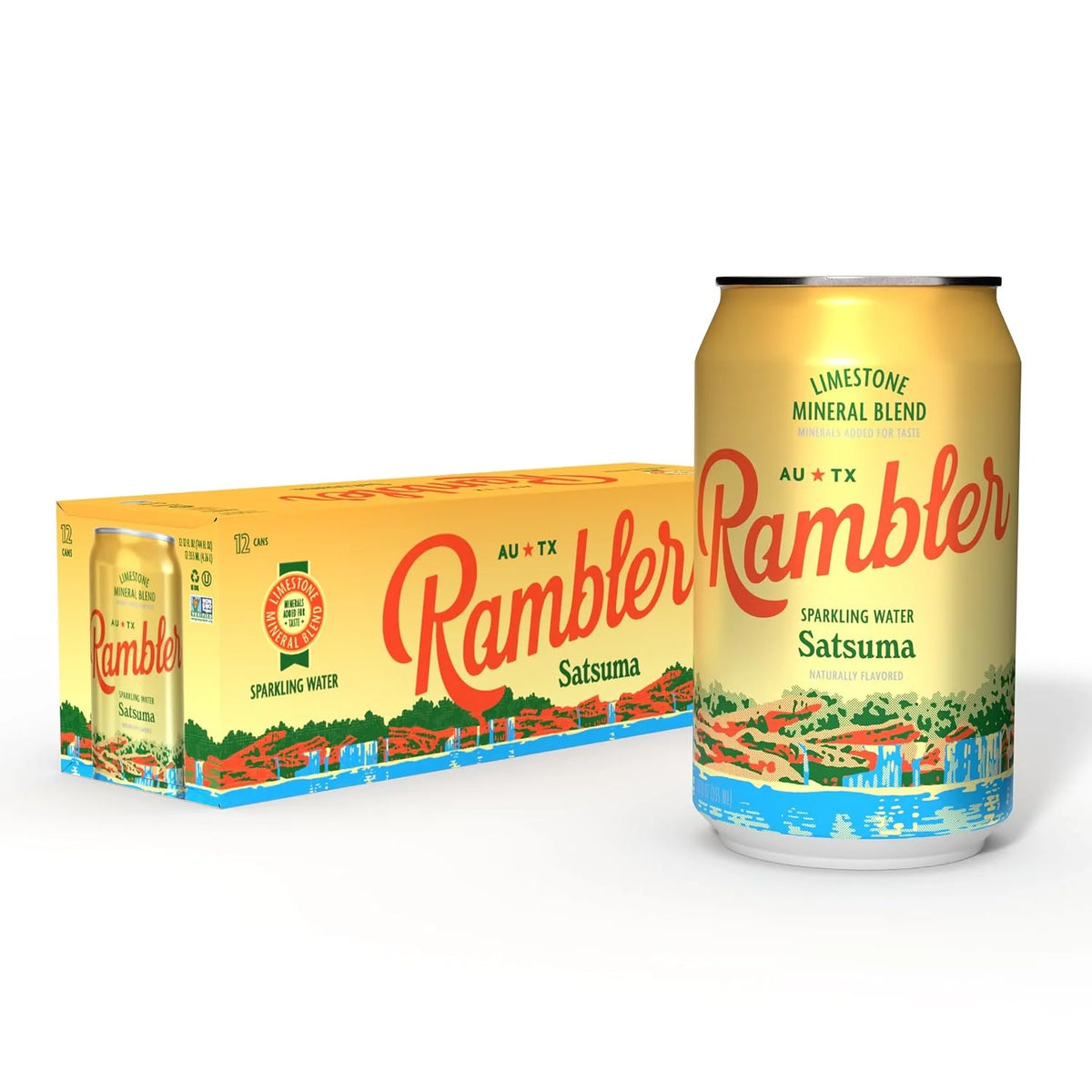 AUTX RAMBLER Satsuma Sparkling Water, 12 Ounce (Pack of 12) | Texas Limestone Mineral Blend, Calcium, Magnesium & Potassium, Crisp Carbonation, Nothing Artificial, No Sugar or Sodium