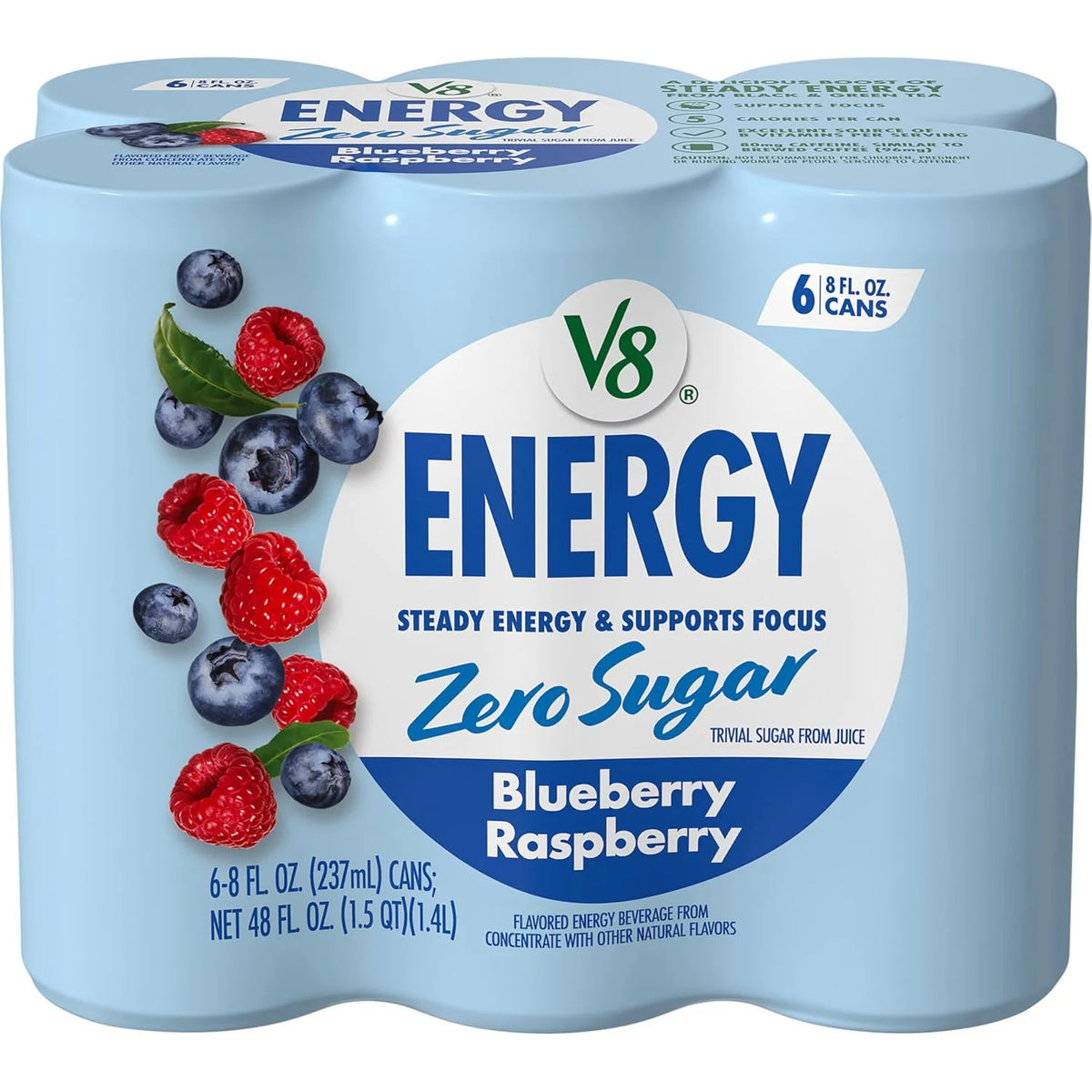 V8 Energy Zero Sugar Blueberry Raspberry, 8 fl. oz. Can (6 Pack)