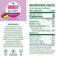V8 Energy Zero Sugar Cherry Lime Energy Drink 8 fl. oz. Can (6 Pack)