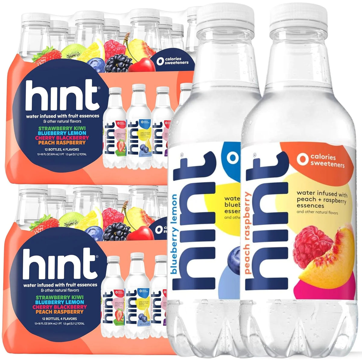 Hint Fruit-Infused Bottled Water, Smashup Flavored Variety Pack - Purified Water Beverages with Zero Calories, Natural Flavors, and Sugar Free - 16 Fl Oz (Pack of 24)