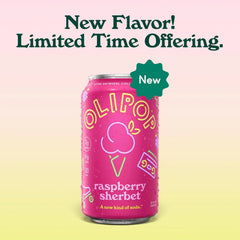 OLIPOP 6g Fiber Prebiotic Soda, Raspberry Sherbet, 12 fl oz, 12 Pack | Shelf Stable Prebiotic Soda, 6g Fiber, 2g Sugar, Digestive Health Support, Prebiotics & Botanicals, Gluten Free, Non GMO