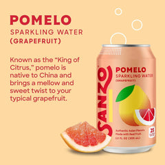 Sanzo Flavored Sparkling Water - Pomelo Grapefruit Seltzer | 12oz, 12 Pack, Low Calorie Low Sugar, Craft Asian Drinks, Vegan Gluten Free Carbonated Flavored Water, Fizzy Healthy Drinks
