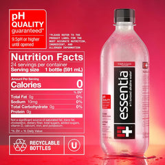 Essentia Water LLC, Ionized Alkaline Bottled Water; 99.9% Pure, Infused with Electrolytes, 9.5 pH or Higher a Clean, Smooth Taste, 20 Fl Oz (Pack of 24)