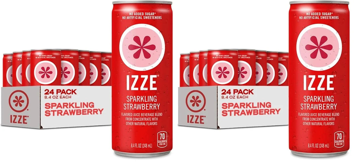IZZE Sparkling Water Juice Beverage Blend,Strawberry,No Sugar Added,8.4 FL OZ,(Pack of 48)