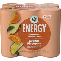 V8 +Energy Healthy Energy Drink, Natural Energy from Tea, Orange Pineapple, 8 Oz Can, 6 Count