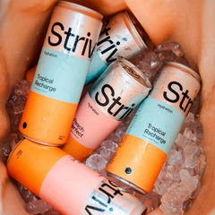 Strive Soda Peach Perfect - Sparkling Hydration Soda with Electrolytes & Organic Honey - Peach & Lemon Naturally Sweetened Drink - No Artificial Sweeteners or Preservatives - 12 Pack Cans