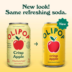 OLIPOP 6g Fiber Prebiotic Soda, Crisp Apple, 12 fl oz, 12 Pack | Shelf Stable Prebiotic Soda, 6g Fiber, 5g Sugar, Digestive Health Support, Prebiotics & Botanicals, Gluten Free, Non GMO