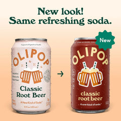 OLIPOP 6g Fiber Prebiotic Soda, Classic Root Beer, 12 fl oz, 12 Pack | Shelf Stable Prebiotic Soda, 6g Fiber, 3g Sugar, Digestive Health Support, Prebiotics & Botanicals, Gluten Free, Non GMO