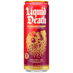 Liquid Death Sparkling Energy - Murder Mystery (Cherry, Cream, Spice), Zero Sugar Energy Drink, Unextreme Caffeine 100mg, Essential Vitamins, 12 Fl Oz (Pack of 12)