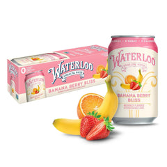 Waterloo Sparkling Water, Banana Berry Bliss, 12 Fl Oz Cans (Pack of 12) | Naturally Flavored, Zero Calories and Zero Sugar or Sweeteners