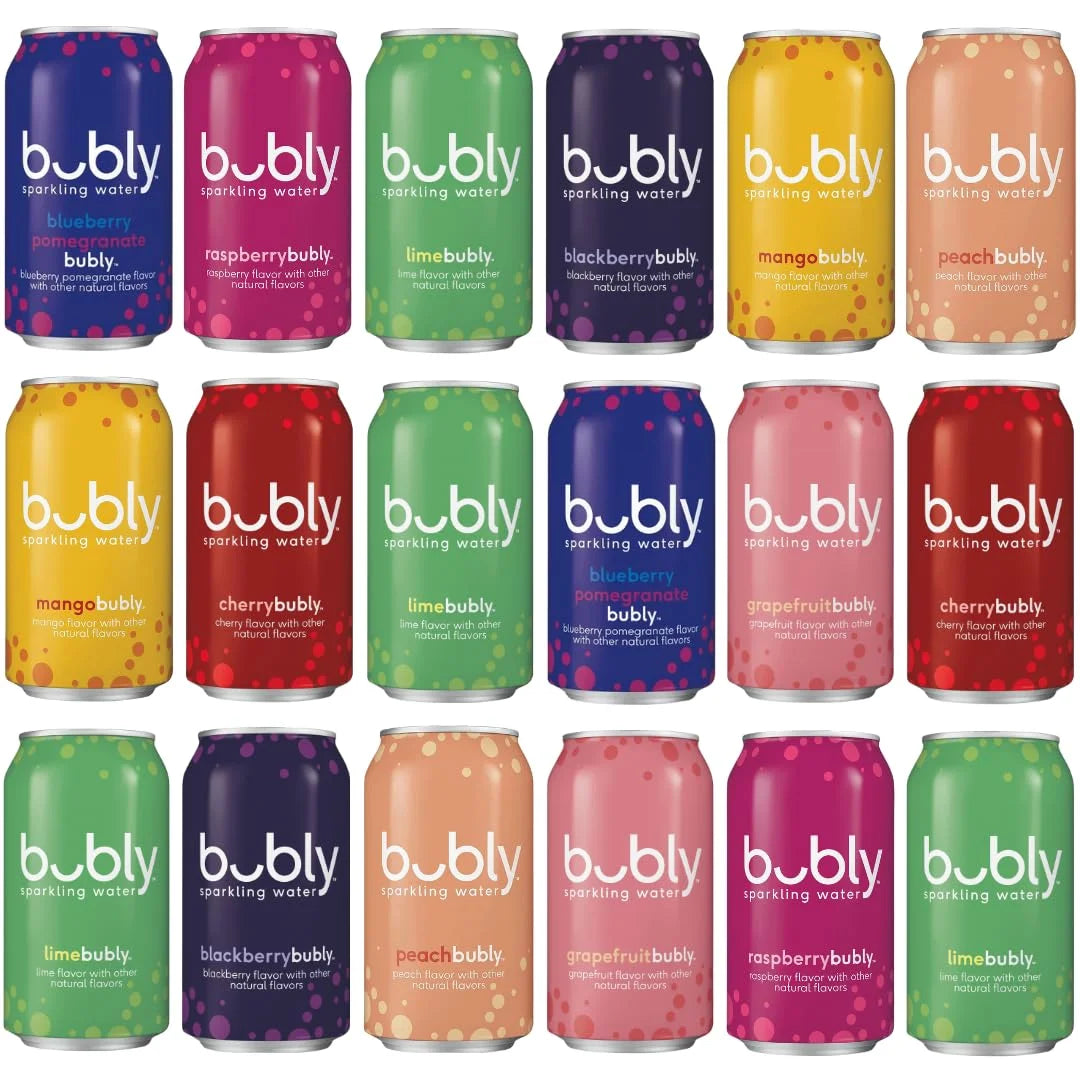 Bubly Sparkling Water Assorted Variety Pack, 8 Flavor - Zero Sugar & Zero Calories, Seltzer Water, 12 Fl Oz Cans (Pack of 18)