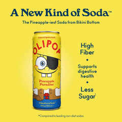 OLIPOP 6g Fiber Prebiotic Soda, Pineapple Paradise, 12 fl oz, 12 Pack | Shelf Stable Prebiotic Soda, 6g Fiber, 4g Sugar, Digestive Health Support, Prebiotics & Botanicals, Gluten Free, Non GMO