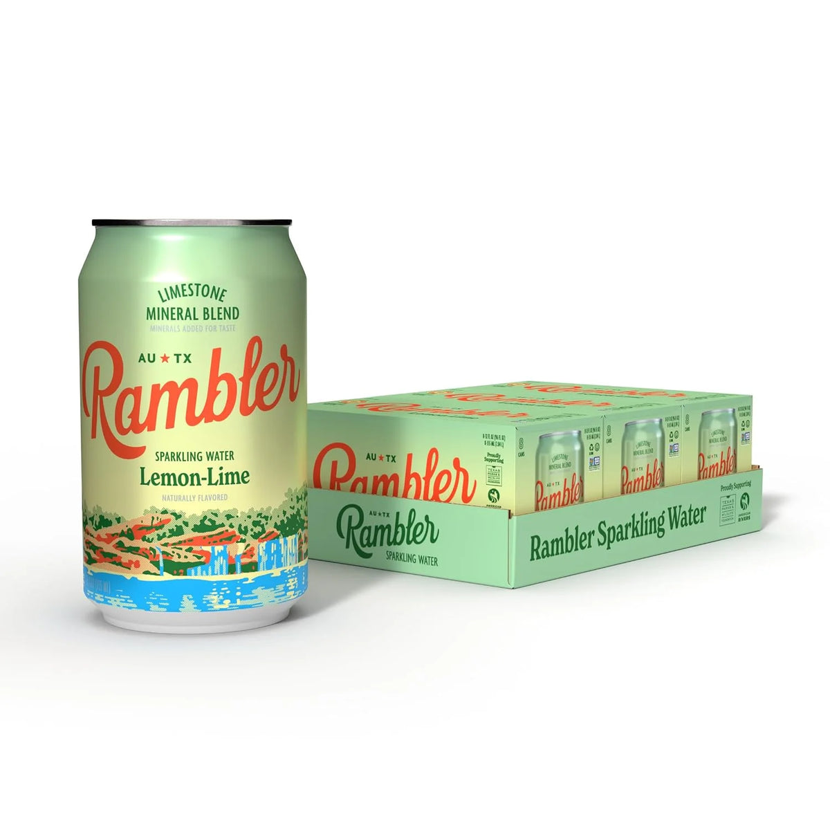 AUTX RAMBLER Lemon-Lime Sparkling Water, 12 Ounce (3 x 8 Pack) | Texas Limestone Mineral Blend, Calcium, Magnesium & Potassium, Crisp Carbonation, Nothing Artificial, No Sugar or Sodium