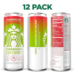 Starbucks Iced Energy, Strawberry Kiwi, Zero Sugar Energy Drink, Plant Based Caffeine, Hydration, Mental Clarity, 12 Fl Oz Cans (Pack of 12)