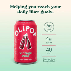 OLIPOP 6g Fiber Prebiotic Soda, Vintage Cola, 12 fl oz, 12 Pack | Shelf Stable Prebiotic Soda, 6g Fiber, 4g Sugar, Digestive Health Support, Prebiotics & Botanicals, Gluten Free, Non GMO