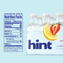 Hint Flavored Water Zero Sugar 0 Calories - Strawberry Lemon (12 pack) | Crisp, refreshing water, fruit flavors. 0 calories, 0 sugar, 0 sweeteners. Hydration for wellness. Gluten-free, Kosher, Vegan