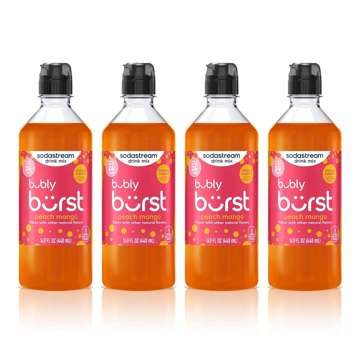 Sodastream Bubly Burst Peach Mango New Pour Bottles, 14.9 FL OZ (Pack of 4)