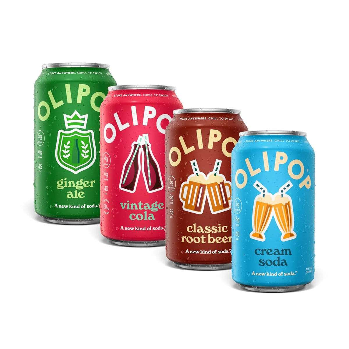 OLIPOP 6g Fiber Prebiotic Soda, Classic Soda Variety, 12 fl oz, 12 Pack | Shelf Stable Prebiotic Soda, 6g Fiber, 2-5g Sugar, Digestive Health Support, Prebiotics & Botanicals, Gluten Free, Non GMO