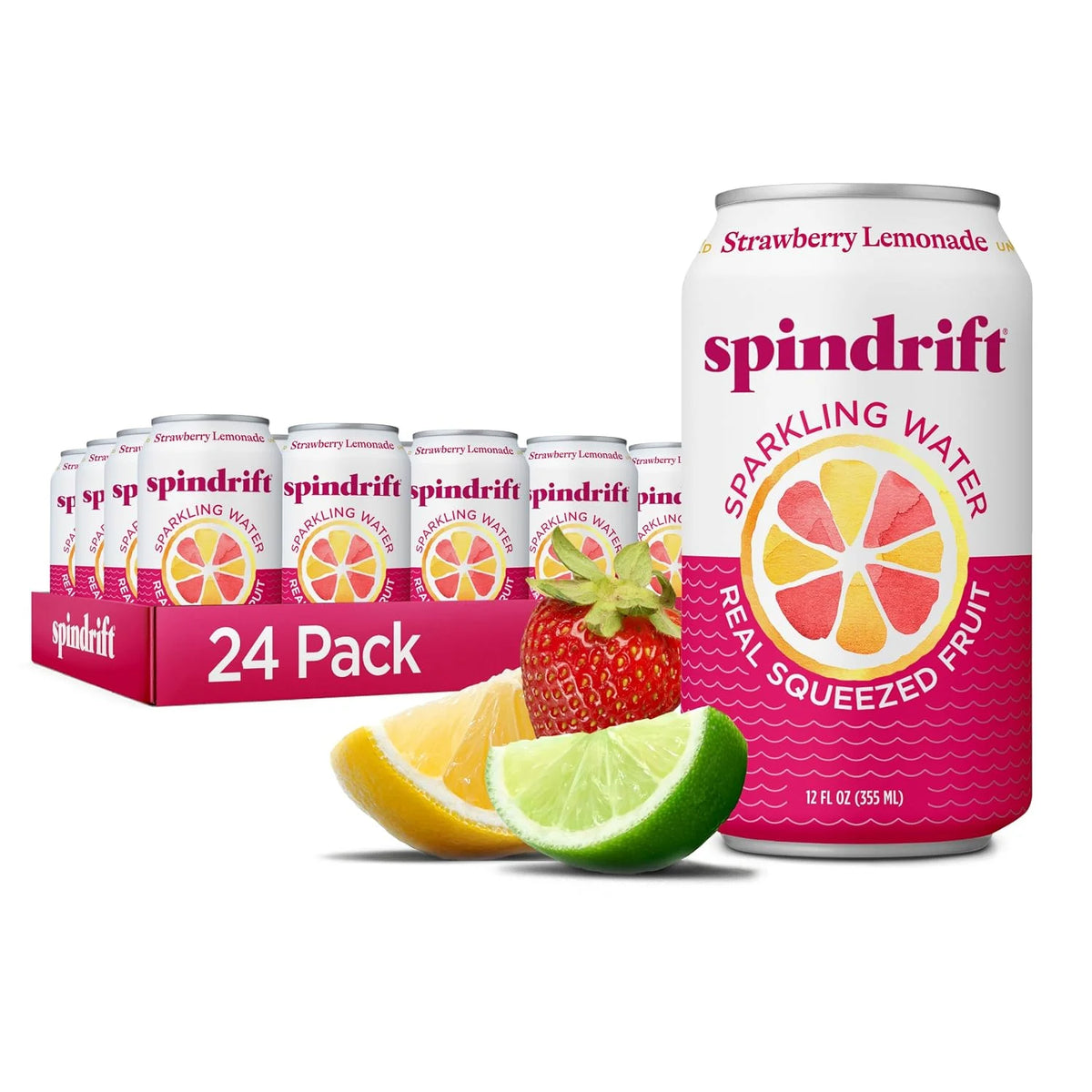 Spindrift Strawberry Lemonade Can 12 Ounce (Pack of 24)