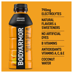 BODYARMOR Sports Drink, Orange Mango, Electrolyte Drink Hydration, 16 Fl Oz Bottles (6 Pack), Flavored Coconut Water with B Vitamins & Antioxidants
