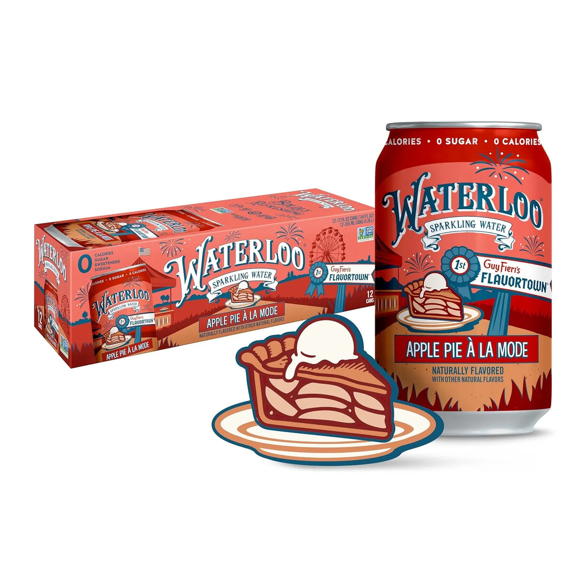 Waterloo Sparkling Water, Apple Pie A La Mode, 12 Fl Oz Cans (Pack of 12) | Naturally Flavored, Zero Calories and Zero Sugar or Sweeteners