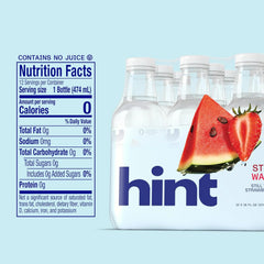 Hint Flavored Water Zero Sugar 0 Calories - Strawberry Watermelon (12 pack) | Crisp, refreshing water, fruit flavors. 0 calories, 0 sugar, 0 sweeteners. Hydration for wellness. Gluten-free, Kosher, Vegan