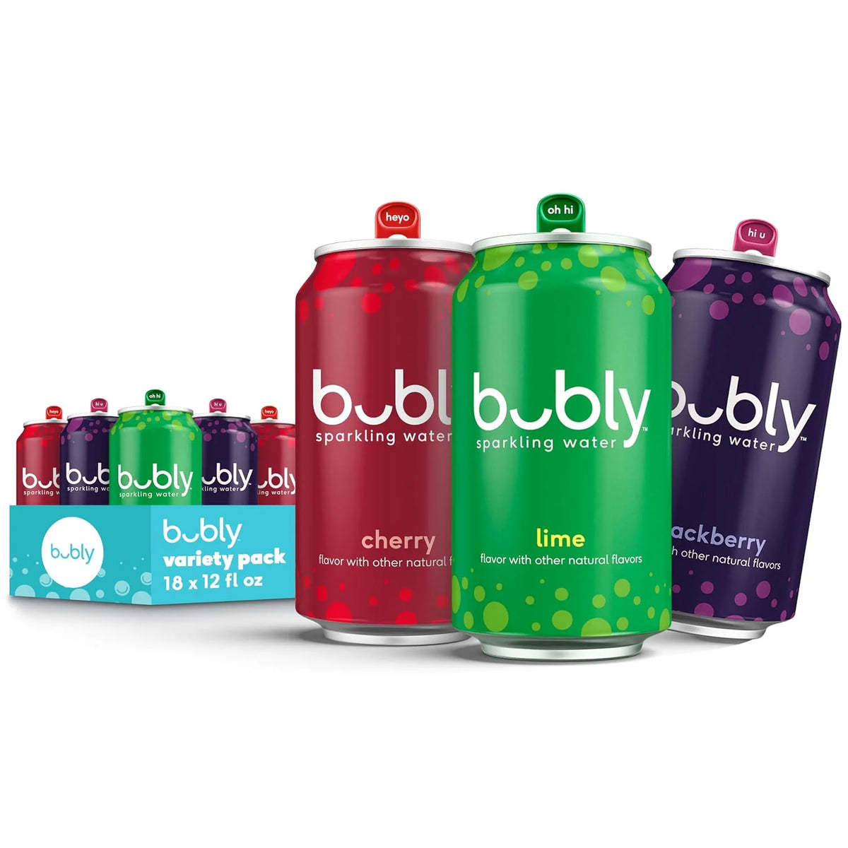 bubly Sparkling Water, Lime Yours 3 Flavor Variety Pack (Lime, Cherry, Blackberry), Zero Sugar & Zero Calories, Seltzer Water, 12 Fl Oz Cans (Pack of 18) | Lime, Cherry, Blackberry, Zero Sugar, Zero Calories, Seltzer Water