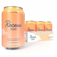 Recess Mood Magnesium & Adaptogen Drink, Relaxation Beverage, 12 ounce (Peach Ginger, 12 pack)
