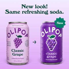 OLIPOP 6g Fiber Prebiotic Soda, Classic Grape, 12 fl oz, 12 Pack | Shelf Stable Prebiotic Soda, 6g Fiber, 5g Sugar, Digestive Health Support, Prebiotics & Botanicals, Gluten Free, Non GMO