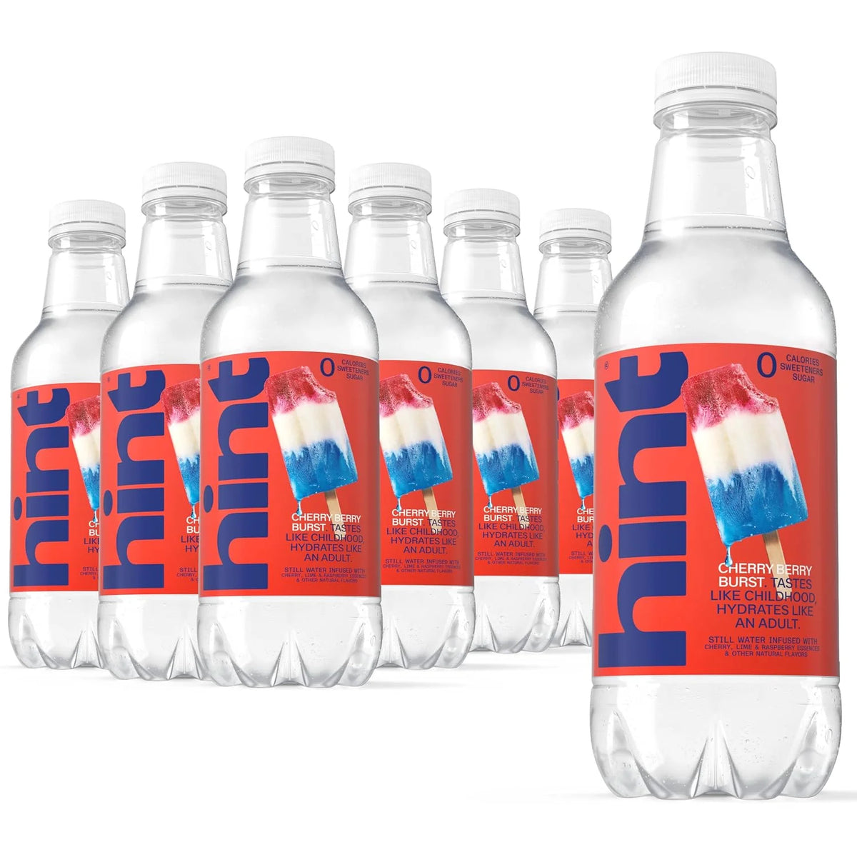 Hint Flavored Water Zero Sugar 0 Calories - Cherry Berry Burst (12 pack) | Crisp, refreshing water, fruit flavors. 0 calories, 0 sugar, 0 sweeteners. Hydration for wellness. Gluten-free, Kosher, Vegan
