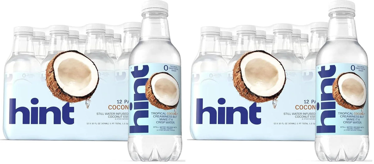 Hint Fruit-Infused Bottled Water, Coconut - Sugar Free Flavored Water with Zero Calories, Naturally Flavored, and No Artificial Sweeteners - 16 Fl Oz (Pack of 24)