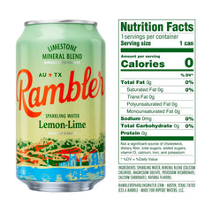 AUTX RAMBLER Lemon-Lime Sparkling Water, 12 Ounce (Pack of 12) | Texas Limestone Mineral Blend, Calcium, Magnesium & Potassium, Crisp Carbonation, Nothing Artificial, No Sugar or Sodium
