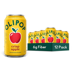 OLIPOP 6g Fiber Prebiotic Soda, Crisp Apple, 12 fl oz, 12 Pack | Shelf Stable Prebiotic Soda, 6g Fiber, 5g Sugar, Digestive Health Support, Prebiotics & Botanicals, Gluten Free, Non GMO