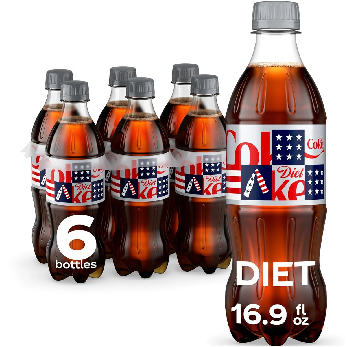 Diet Coke Soda Soft Drink Bottles, 16.9 fl oz, 6 Pack | No sugar, no calories, 64 mg caffeine per bottle
